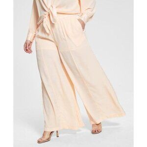 AD-2366 Nina Parker Trendy Plus Size Satin-Trim Wide-Leg Pants Pink Size 0X